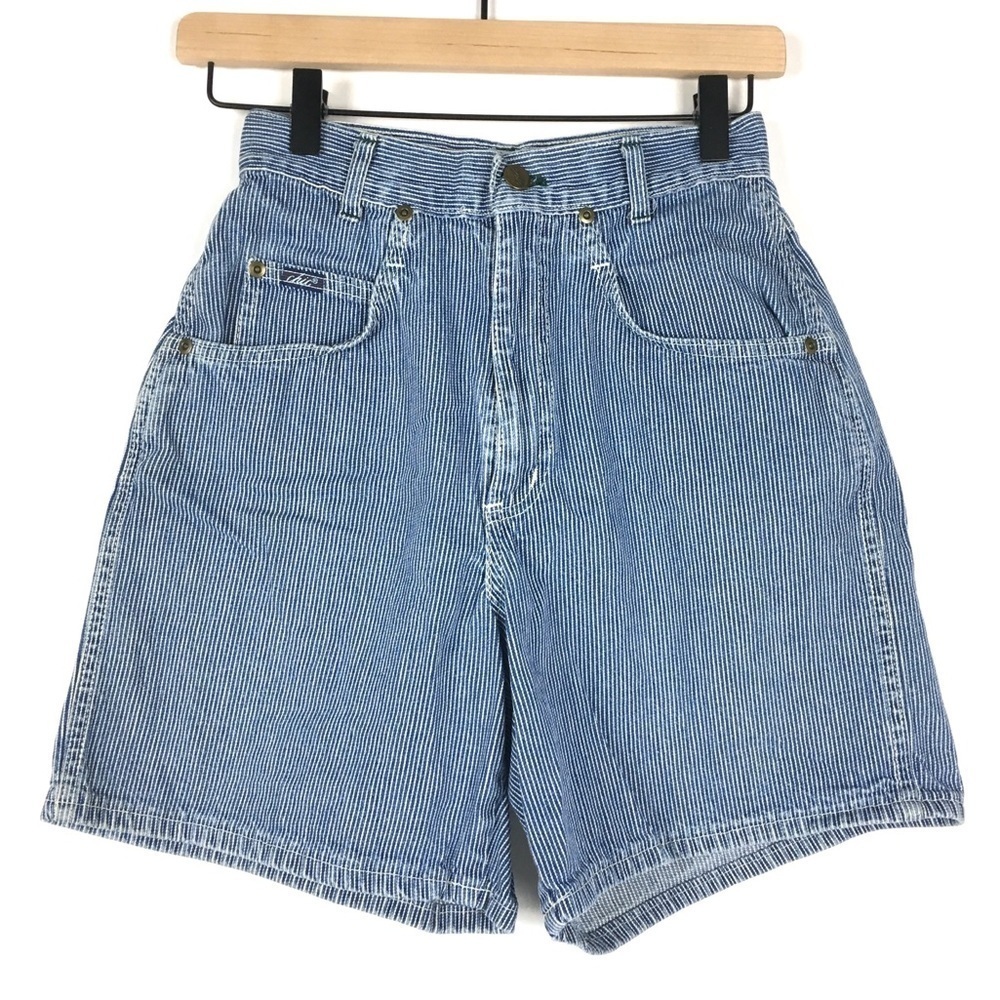 VINTAGE Mom Jean Shorts 80s 90s Ultra High Waist Pinstripe Denim Retro Size 5
